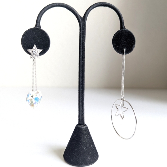 Star Crystal Asymmetrical Design Earrings ๐ Sterling Silver Artisan Designer - Picture 5 of 15